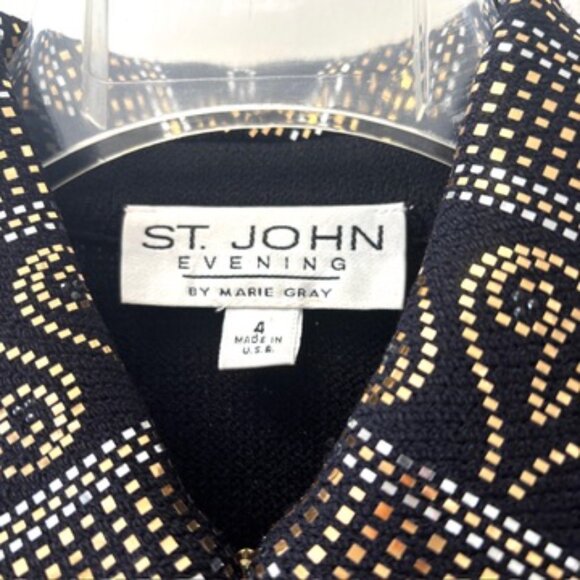 St. John Evening by Marie Gray– Black embellished w/Metallic Pattern , Size 4 - Picture 5 of 5
